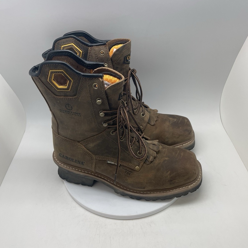 Carolina Boots Mens 9.5 D Coppice 8" Waterproof Comp Toe Logger Brown Leather